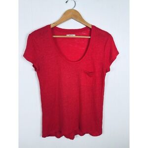 Madewell Size Small 100% Linen Tee Short Cap Sleeve T-Shirt Coral Pink Womens
